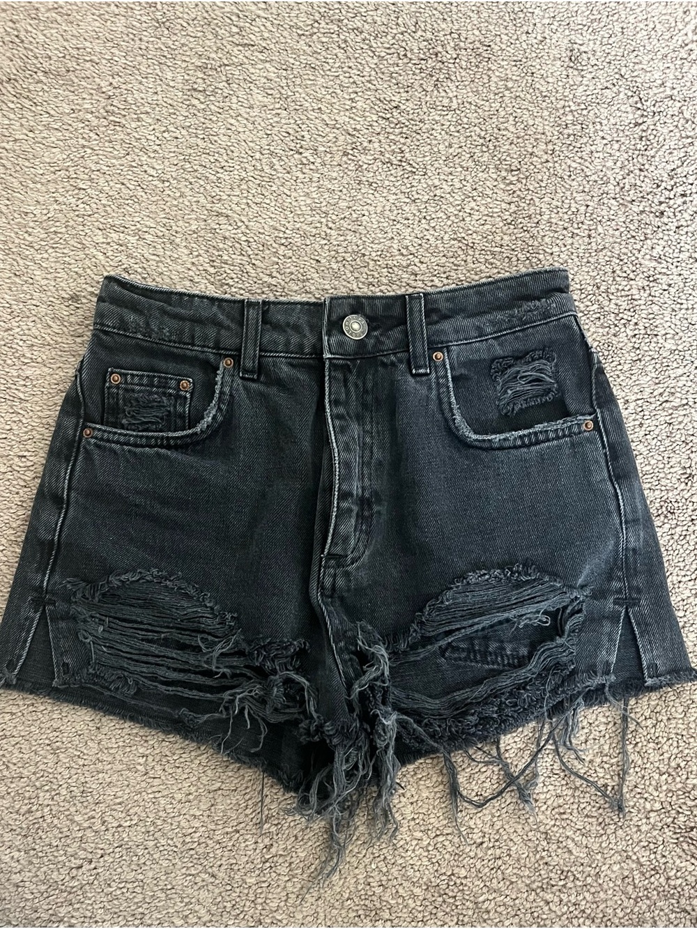 Topshop Black Distressed Denim Jean Shorts